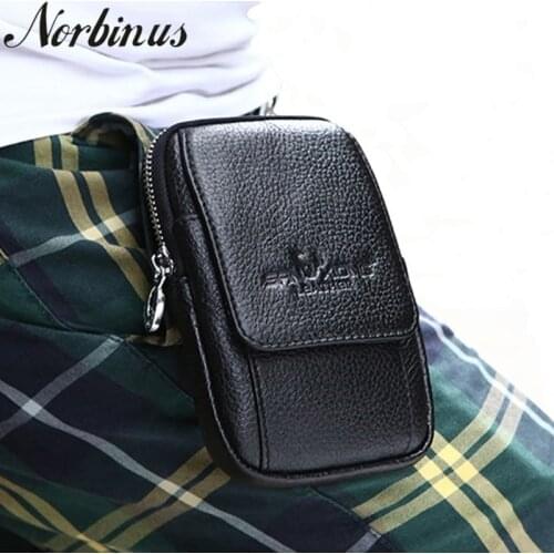 Norbinus Men Genuine Leather Waist Bag Fanny Packs Hip Bum Belt Hook Bag Coin Pocket Purse Mobile Phone Pouch Cigarette Key Case