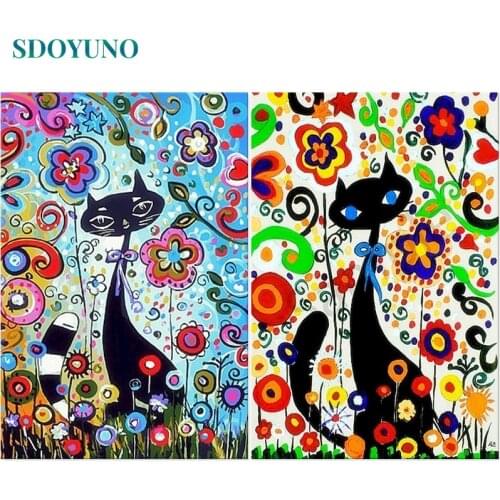 SDOYUNO 60x75cm Paint By Numbers Kits On Canvas Abstract Animals DIY Frame Oil Painting By Numbers Cats Hand Painting Draw Numbe