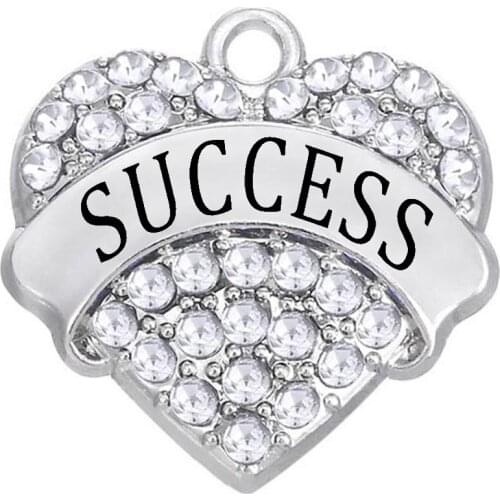 New fashion inspirational label jewelry accessories engraving SUCCESS word heart rhinestone metal pendant wholesale