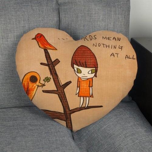 Custom Yoshitomo Nara Heart Shape Pillow Cover Custom Zipper Pillowcase Cover Wedding Home Office Decorative 1pcs custom
