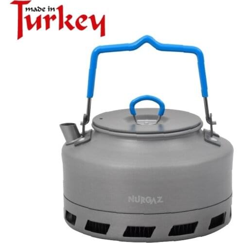 Nurgaz 1.1L Camping Kettle With Heat Exchanger Aluminum Portable Tea Kettle Compact Outdoor Hiking Camping Picnic Water Kettle