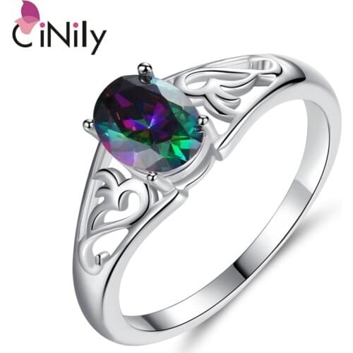 CiNily Silver Plated Created Mystic Stone Wholesale Gift for Women Jewelry Wedding Engagement Ring Size 6-9 NJ11107