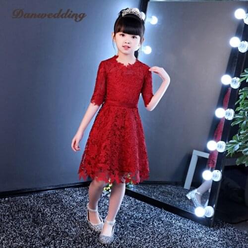 Simple Lace Flower Girl Dress For Wedding 1/2 Sleeve Princess Pageant Prom Dress Frist Communion Dress For Girls Real Photo