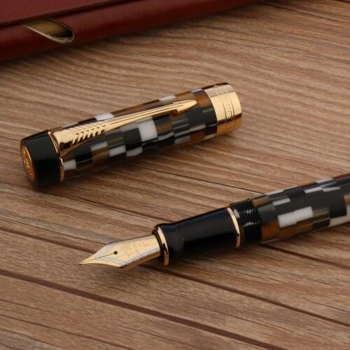 Luxury JinHao 100 Acrylic Fountain Pen Black Blue Checkerboard Classic Spin Twist Stationery Office School Supplies Writing