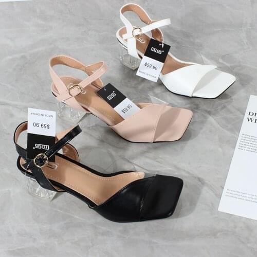 Fashion womens sandals 2021 summer new PVC transparent fabric crystal mid-heel sandals women casual buckle shoes 5CM