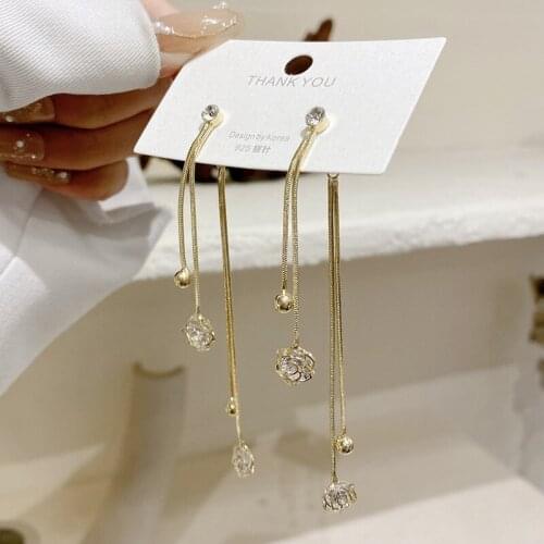 Design Goddess Fan Tassel Earrings Long Rose Zircon Ear Stud 2021 New Trendy Personality Ear Jewelry