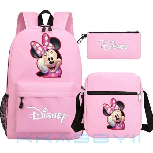 Disney Minnie School Bags Girls Boys Kids Backpack 3pcs/set Children Cartoon Book Bag Schoolbags Orthopedic Student Backpacks