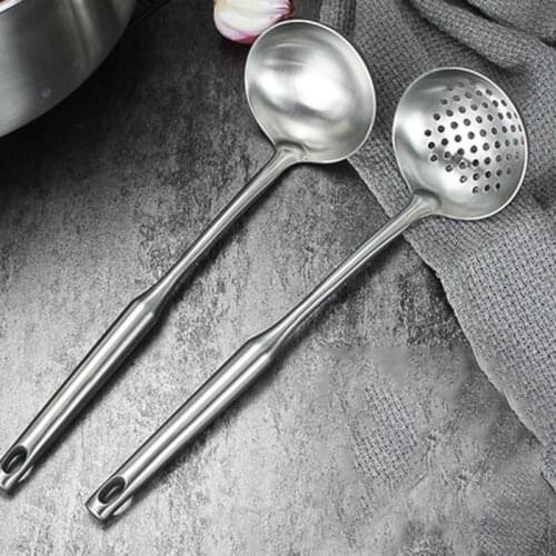 Sanding hot pot spoon manufacturers direct 201 stainless steel soup spoon slotted spoon thickened hollow round handle porridge s