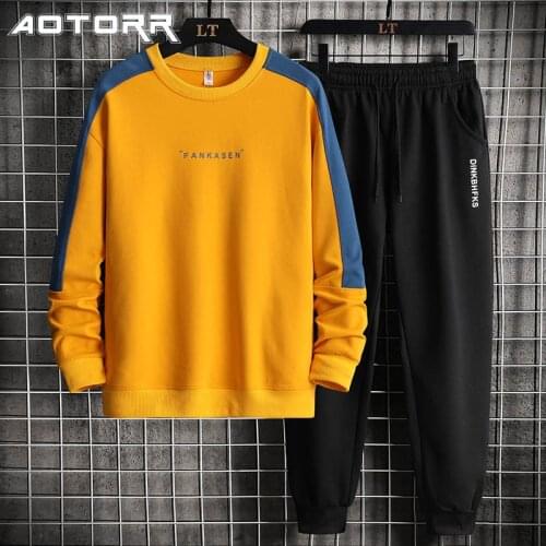 Tracksuit Men Spring Autumn Fashion Sweatshirt Drawstring Set Sportswear 2021 Mens Patchwork Sweatshirts Casual Two Piece Sets