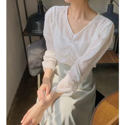 2021 New Girls Summer Blouse Women Shirt Long Sleeves Tops High Waist Bud Silk Lace Embroidery A Line Skirts Two Piece Suits