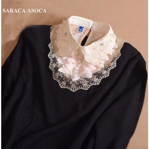 Fashion Vintage Lace Double Wave Hand Made Beading Detachable Collars Women All Match Sweater Fake Collar Grils