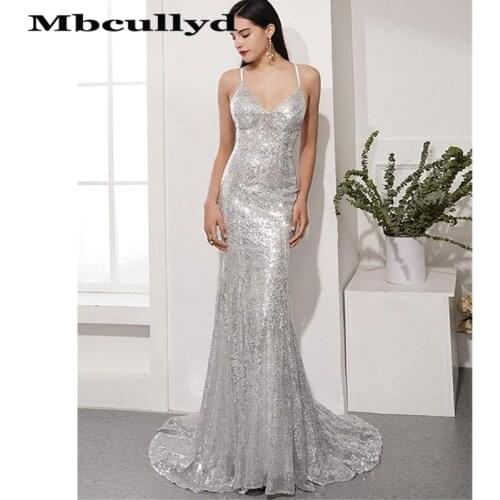 Mbcullyd Shining Sequined Mermaid Prom Dresses Long 2020 Sexy Cross Back Evening Formal Dress For Women Plus Size robe de soiree