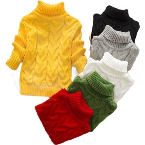 Winter Boy Girl Kid Thick Knitted Sweater Toddler Bottoming Turtleneck Shirts Solid High Collar Pullover Sweater T-shirts Coat