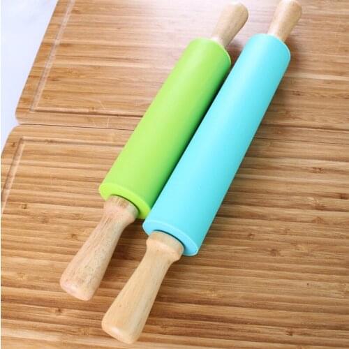 1PC 38cm Rolling Pin-Colorful Silicone Rolling Pin With Roller Easy To Use Wooden Silicone Kitchen Baking Supplie ELB 021