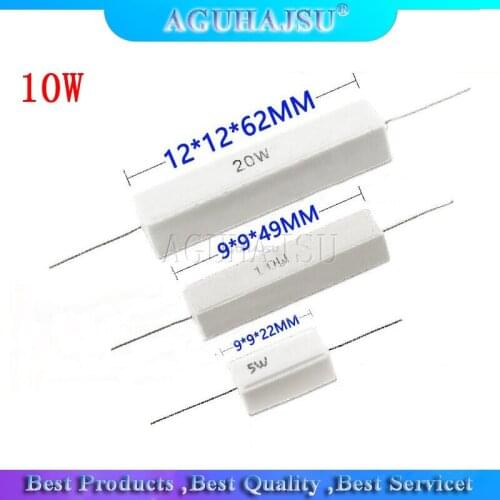 10pcs 10W Cement resistance resistor 1 2 5 8 10 15 20 25 100 ohm 1R 2R 5R 8R 10R 15R 20R 25R 100R 1k 2k 10k