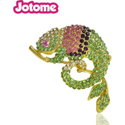 100pcs/lot Femme Crystal Rhinestone Brooches For Girls Animal Chameleon Corolla Buckle Brooch Bosche Vintage Christmas