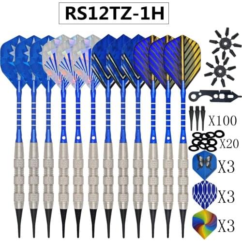 12 Pcs Soft Tipped Darts Set Metal Barrels Rods Shafts 100 Tip Points