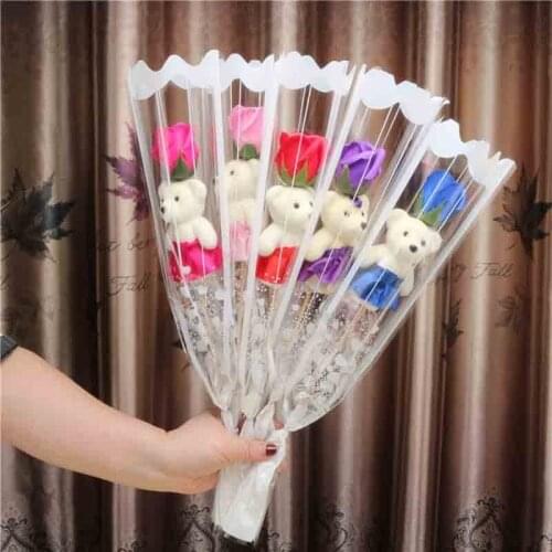 2pcs Romantic Valentines Day Creative Gift Bear Rose Flower Soap Cartoon Bouquet Party Wedding Decoration Multicolor