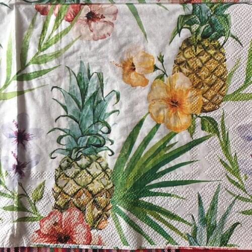 20 3-ply vintage napkins paper tissue printed pineapple gold purple flowers decoupage wedding servilletas birthday party decor
