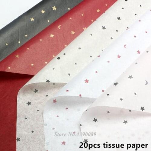 20pcs 50x70cm Star Moon Gold Print Tissue Papers Flower Wrapping Papers Gift Wrapping Papers Handmade Craft Papers