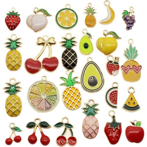 20pcs classics fruit floating charms Pendants Alloy Metal Earring Keychain Package Enamel Charms For DIY Earrings Jewelry Making