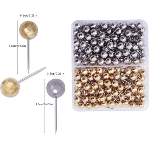 200PCS Map Tacks Push Pins with Gold Round Head Steel Point for Bulletin Board Fabric Marking Push Pins with Clear Box