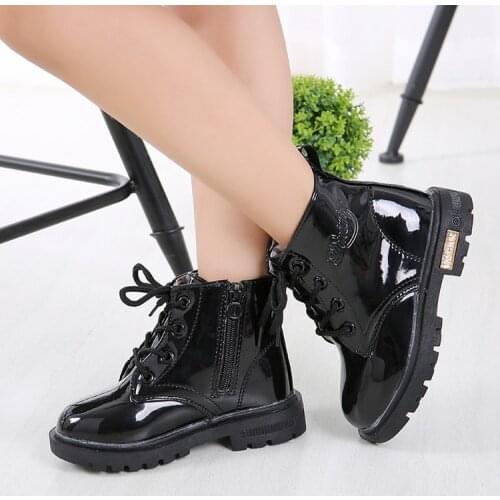 2020 New Winter Children Snow Boots PU Leather Waterproof Kids Velvet Martin Boots Boys Girls Casual Shoes Fashion Sneakers