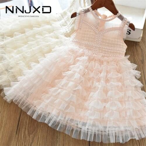 2020 Brand Girls Summer Dress Light Pink Kids Baby Girl Fairy Puffy Layered Dress Lace Wedding Dresses 3-8Y Princess Party Gown