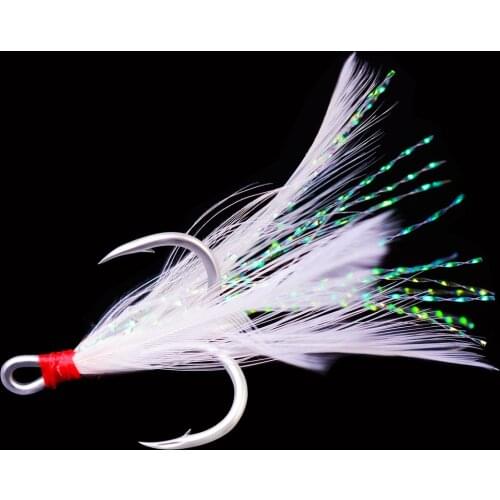 5pcs Sharpened Fish Hooks 2# 4# 6# 8# 10# Fishing Hooks with Feather High Carbon Steel Treble Hooks Fishing Tackle