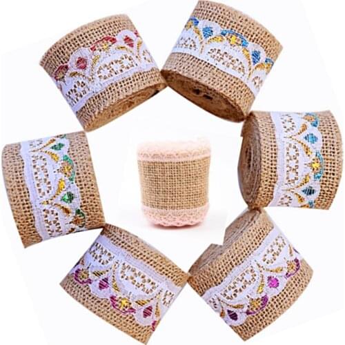5cm2 m roll lace ribbon natural jute Burgundy ribbon vintage wedding decoration DIY handmade materials home crafts