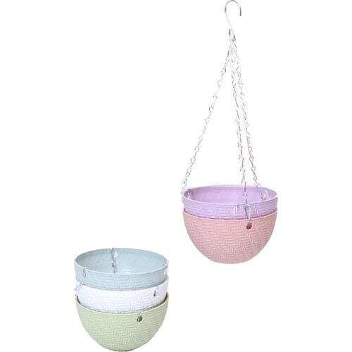 Balcony Chain Hanging Planters Flower Pot Basket Imitation Rattan Weaving Garden Supplies