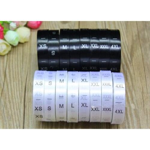 Free shipping garment accessories use size label, 500pcs/roll High quality soft white/black satin printed size labels/tags