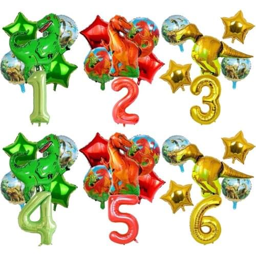Gold Green Big Dinosaur Foil Balloons 40inch Number Balloons Dinosaur Party Jungle Party Dino Theme Birthday Decoration Globos