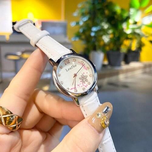 Fashion Women Watches Leather Strap Printed Pattern Quartz Watch Black Clock Gift First Choose Relogio Feminino Montre Femme