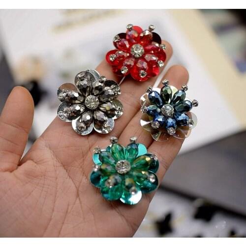 Flowers Handmade Patches clothing applique beaded sequins flowers hand sew or glue patch for bag shose DIY
