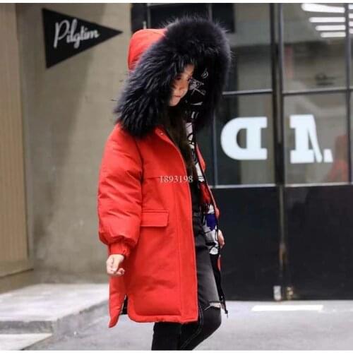 2021 Childrens Down Fur Collar Hooded Jackets Boys Girls Long Thickened Real Big Fur Collar Double-sided Wear Coats Kids Parkas