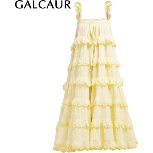 GALCAUR Elegant Womens Dress Square Collar Off Shoulder Backless Patchwork Ruffles Bowknot Large Size Midi Dresses Female 2021