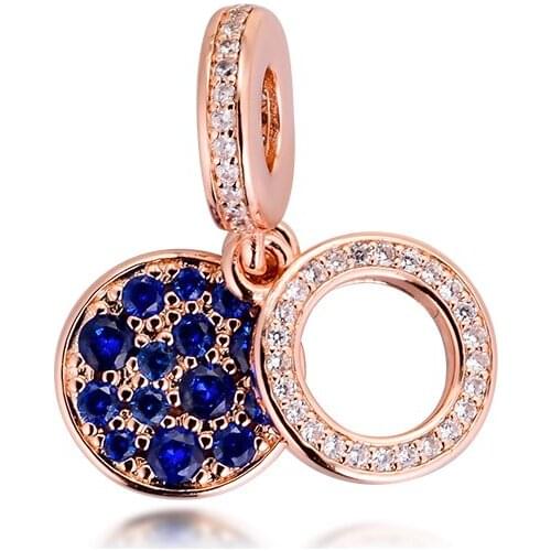 GPY Rose Blue Disc Double Charms 925 Original Fit Pandora Bracelet Sterling Silver Beads for Jewelry Making DIY Kralen