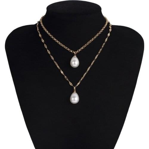 Korean Simple Imitation Pearl Layered Necklace 2020 Fashion Temperament Gold Color Statement All-match Pendant Necklace