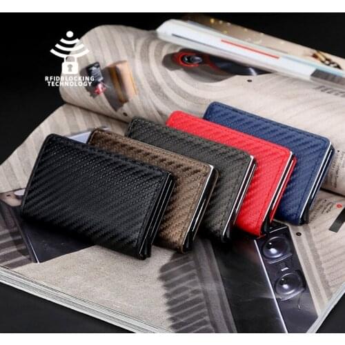 RFID Blocking Money Belt Wallet Automatic Pop-up Credit Card Case Business Purse Cash Pocket Large Capacity for Men Vintage
