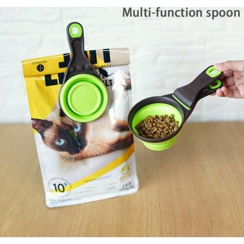 Multifunctional Folding Silicone Dog Bowl Feeder Portable Pet Food Container Measuring Cup Spoon Dogs Feed Storage Tool