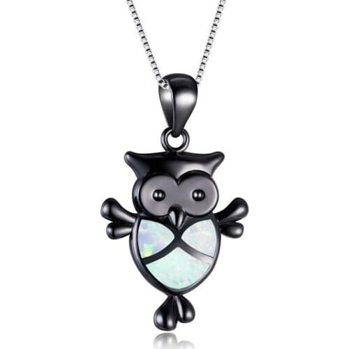Fashion jewelry cute owl artificial opal pendant necklace girl party charm accessories pop jewelry birthday gift