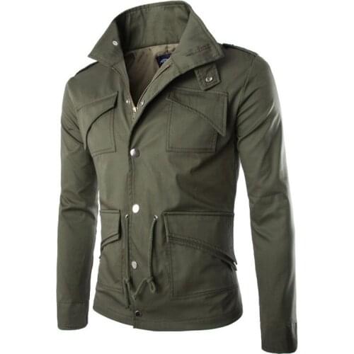 2019 outdoor mens military Multi-pocket soft shell jacket cotton army hiking coat male Slim Standing collar camping jacket 4XL