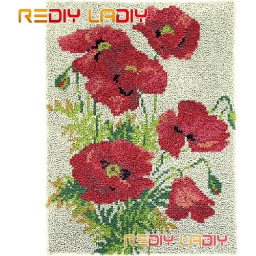 Latch Hook Rug Kits Wild Poppies Plush Wall Tapestry DIY Carpet Rug Chunky Yarn Arts Cushion Crocheting Floor Mat Hobby & Crafts