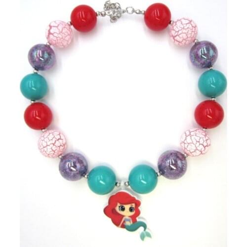New Arrival Fashion Jewelry Handmade Kids Girls Chunky Bubblegum Bead Beautiful Mermaid Pendant Kids Necklace Baby Birthday Gift