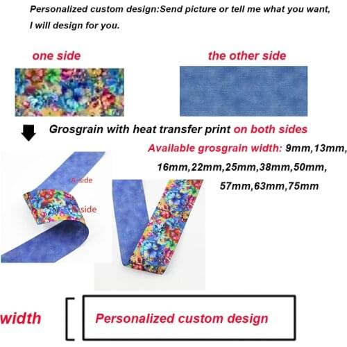 Custom customize design grosgrain ribbon with heat-transfer print on both sides 9-75mm 10-100 yards Wedding DIY bows ribbons