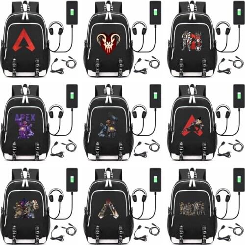 Hot Game Apex Legends Laptop USB Backpack Student School Bags Bookbag Anime Cartton Kids Teens Travel Shoulder Bags Gift
