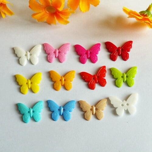 100pcs Mixed Color butterfly Shape Resin Buttons, for DIY Accessories,Clothing,Shoes and Hats,for Handmade Decorations