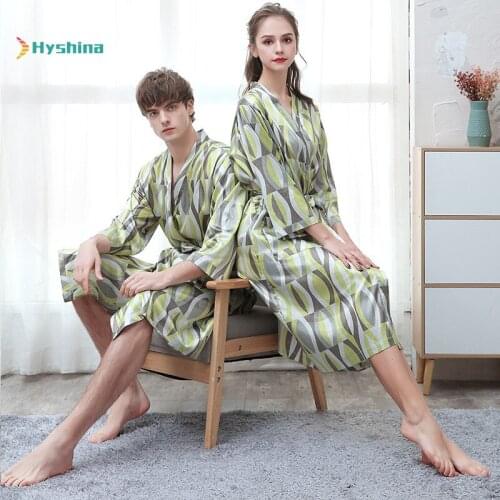 Couple Ice Silk Bathrobe Women Summer Thin Digital Printing Imitation Silk Nightgown Mens Oversized Pajamas