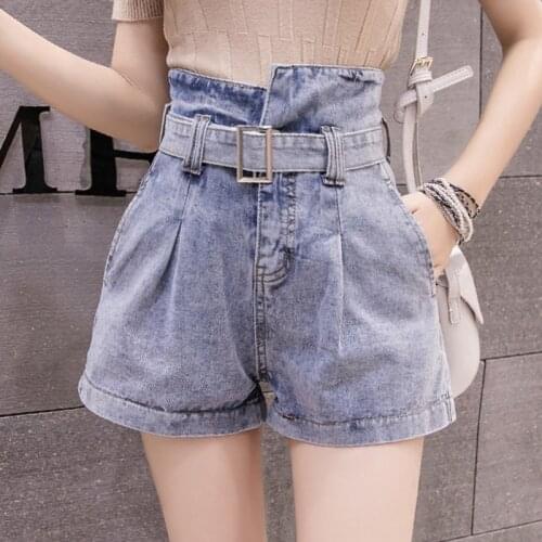 High waist denim shorts women 2020 new summer irregular waist wide legs loose elegant short jeans female